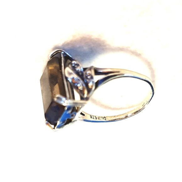 One-of-a-Kind Vintage Art Deco Smoky Quartz 925 Sterling Silver Cocktail Ring - Picture 6 of 15